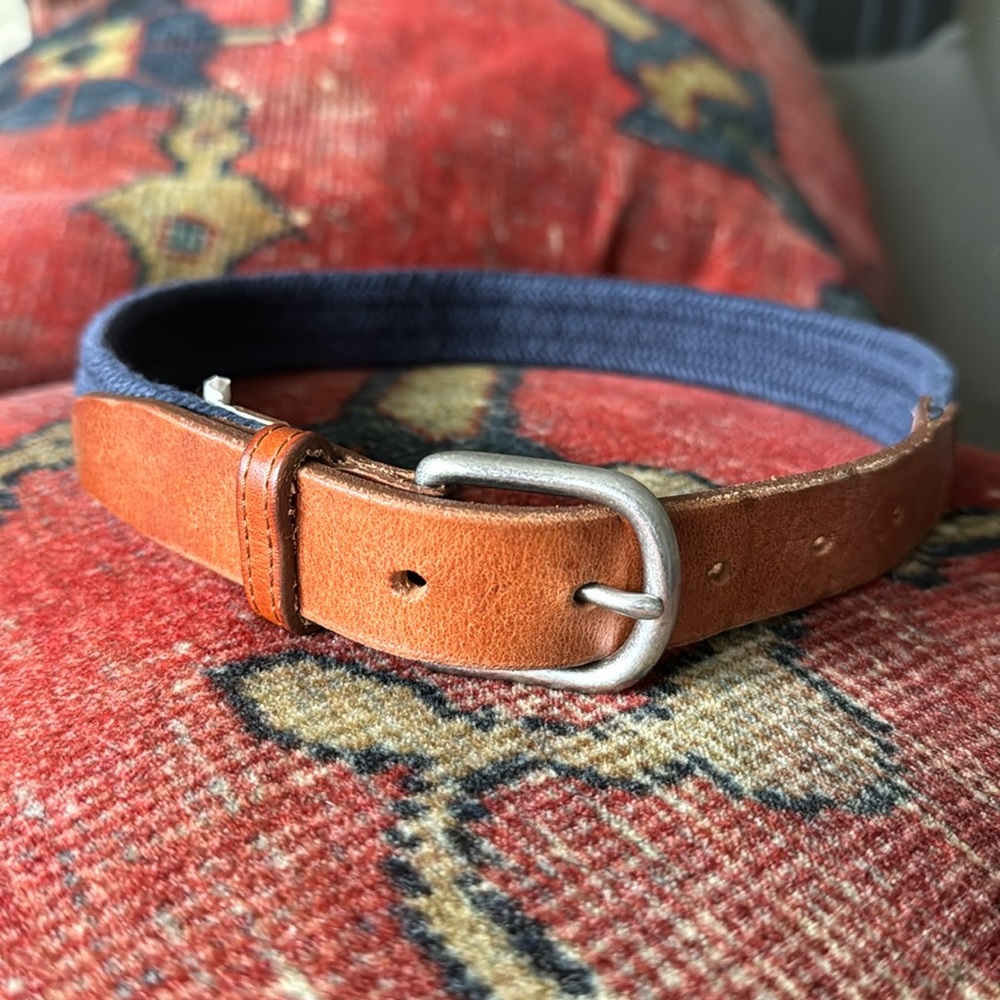 JCREW Crewcuts Boys' navy blue and leather braided elastic belt size small
